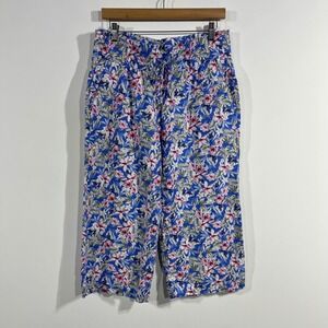 Land 'n Sea Resort Euro Summer Linen Blend Floral Crop Wide Leg Pants Medium